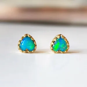 18K Gold Heart Shape 0.10ct Natural Blue Opal Stud Earrings