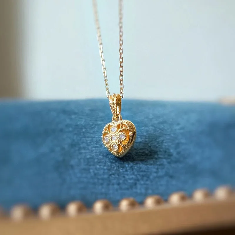 18K Gold Heart Shape 0.20ct Natural Opal Diamond Pendant Necklace 18"