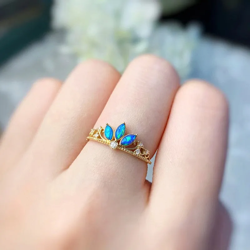 18K Gold Marquise Cut 0.11ct Natural Opal Vintage Ring