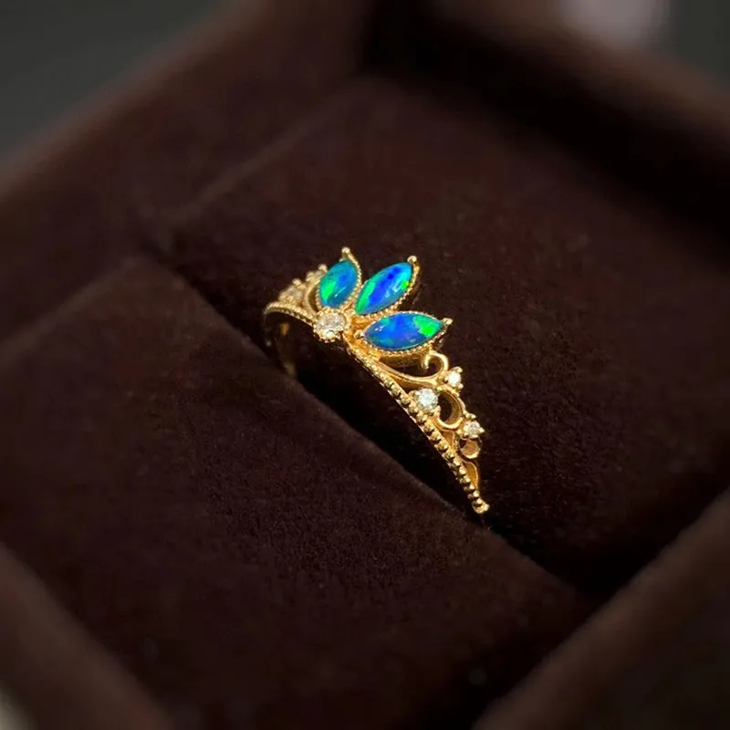 18K Gold Marquise Cut 0.11ct Natural Opal Vintage Ring