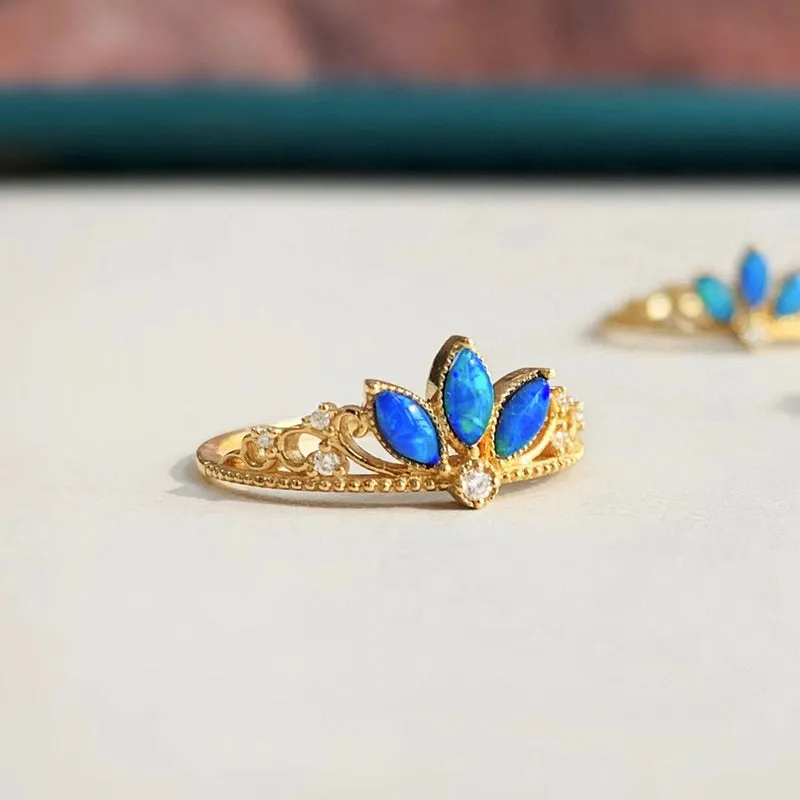 18K Gold Marquise Cut 0.11ct Natural Opal Vintage Ring