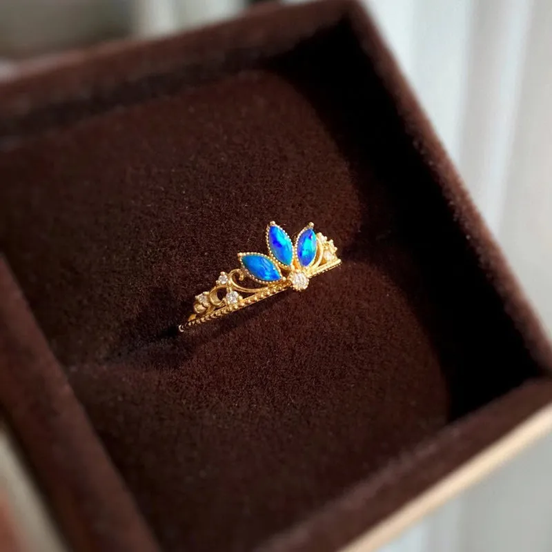 18K Gold Marquise Cut 0.11ct Natural Opal Vintage Ring