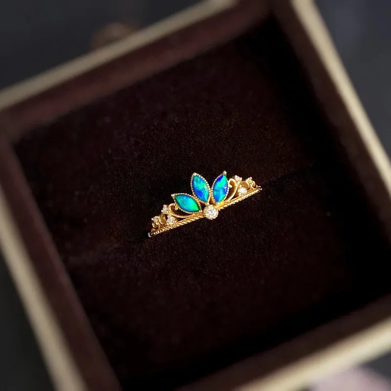 18K Gold Marquise Cut 0.11ct Natural Opal Vintage Ring