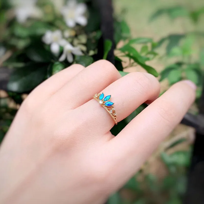 18K Gold Marquise Cut 0.11ct Natural Opal Vintage Ring
