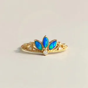 18K Gold Marquise Cut 0.11ct Natural Opal Vintage Ring