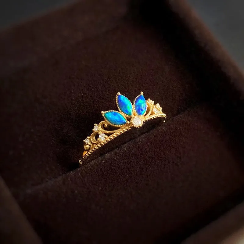 18K Gold Marquise Cut 0.11ct Natural Opal Vintage Ring