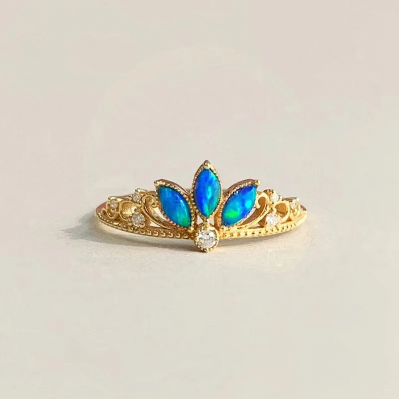 18K Gold Marquise Cut 0.11ct Natural Opal Vintage Ring