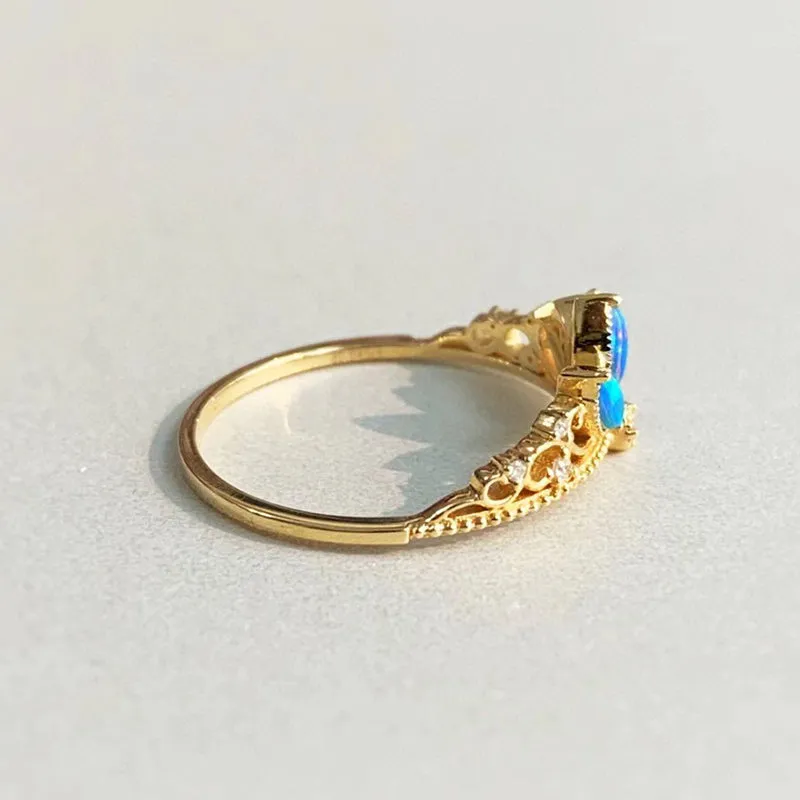 18K Gold Marquise Cut 0.11ct Natural Opal Vintage Ring