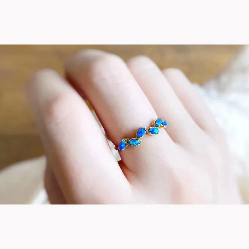 18K Gold Marquise Cut 0.15ct Natural Opal 5-Stone Ring
