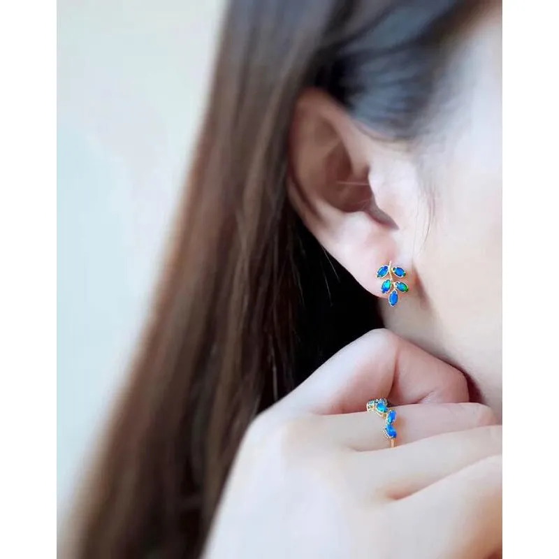 18K Gold Marquise Cut 0.2Carat Natural Opal Stud Earrings