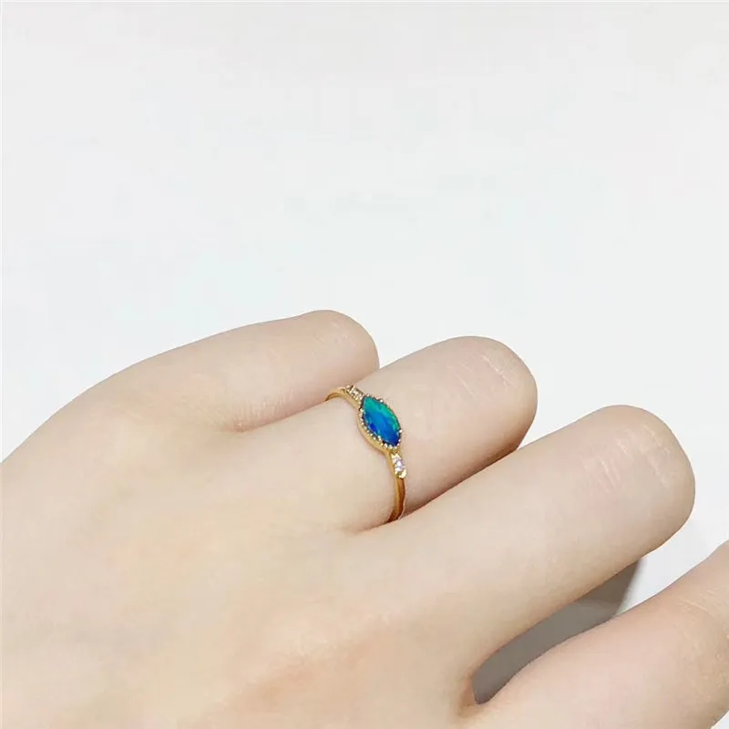18K Gold Marquise Cut Natural Diamond Opal Ring