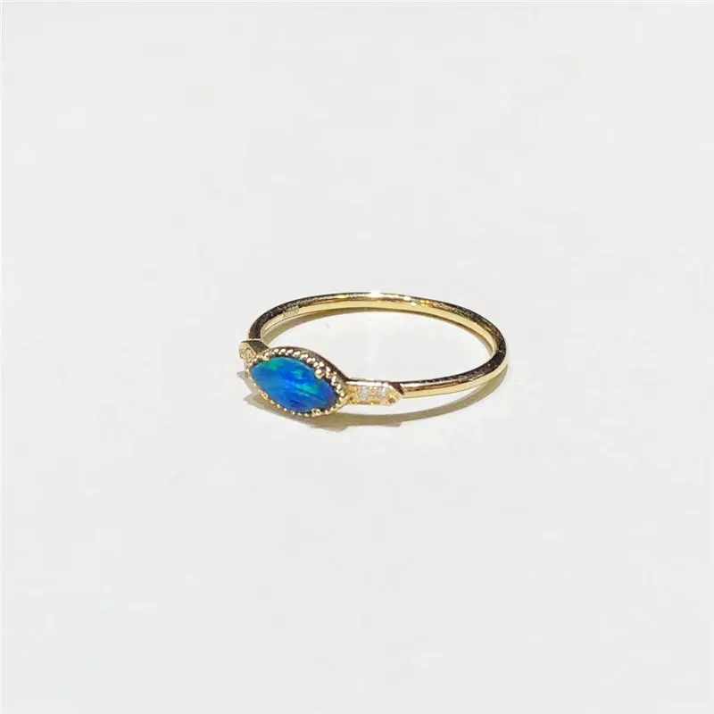 18K Gold Marquise Cut Natural Diamond Opal Ring