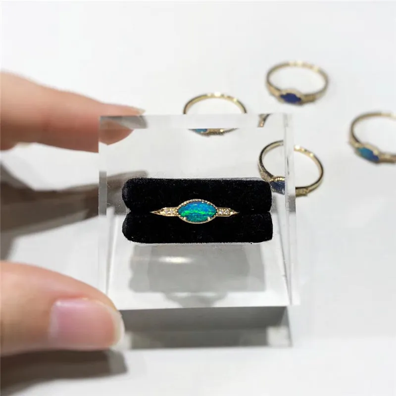18K Gold Marquise Cut Natural Diamond Opal Ring