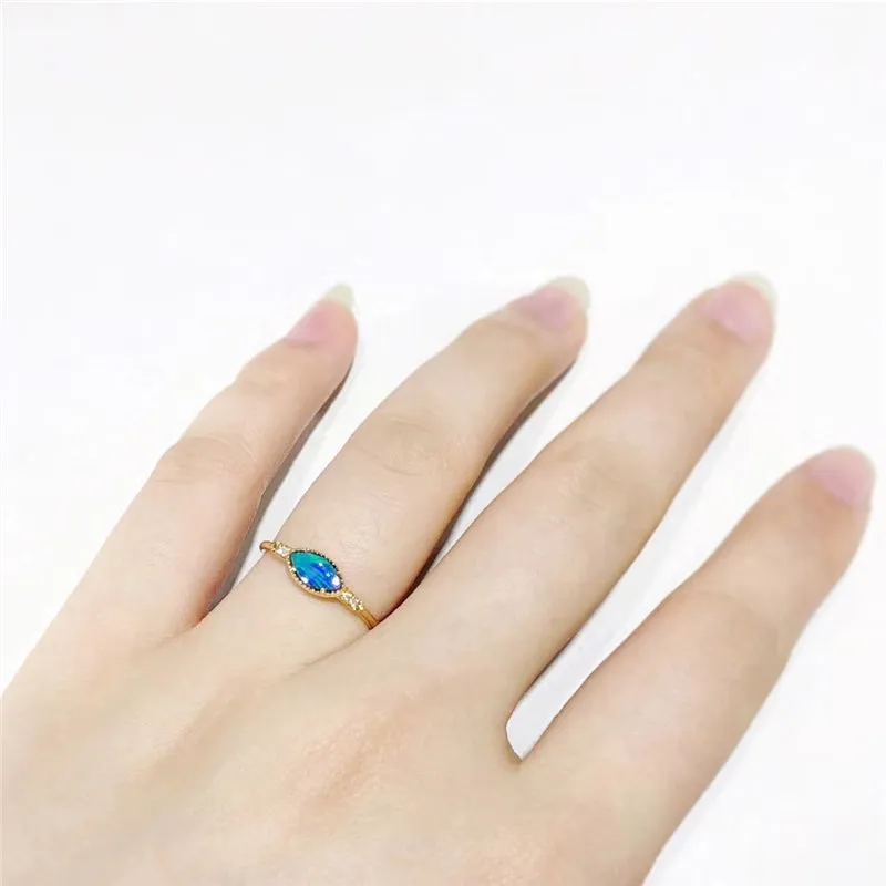 18K Gold Marquise Cut Natural Diamond Opal Ring