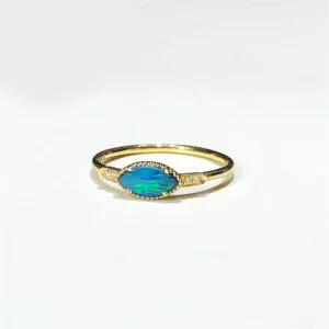 18K Gold Marquise Cut Natural Diamond Opal Ring