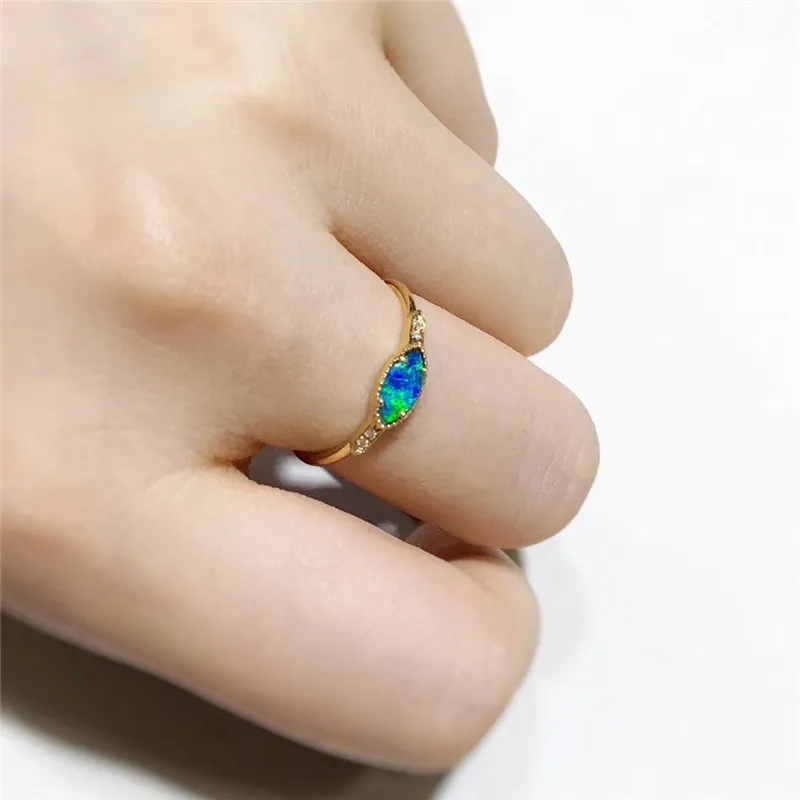 18K Gold Marquise Cut Natural Diamond Opal Ring