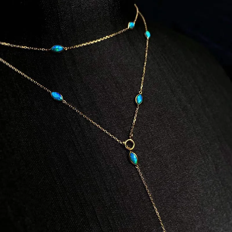 18K Gold Marquise Shape 1.6ct Natural Opal Necklace 25.6"