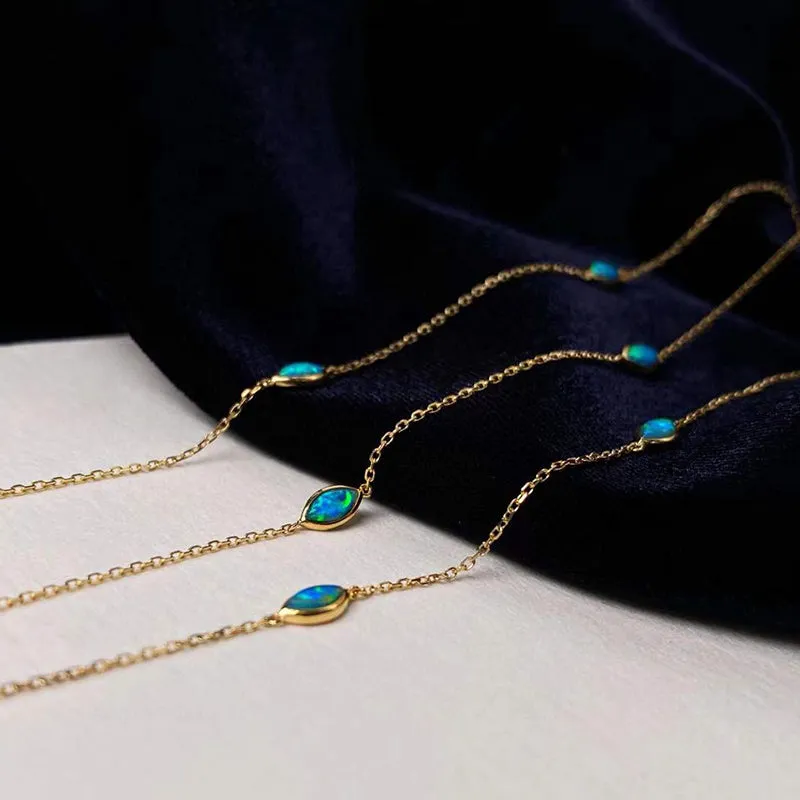 18K Gold Marquise Shape 1.6ct Natural Opal Necklace 25.6"