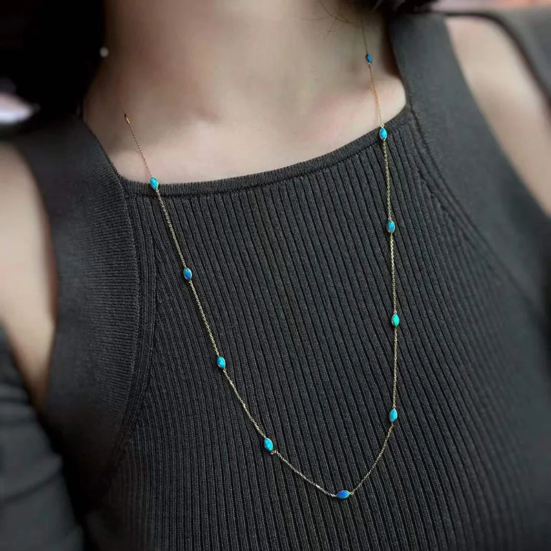 18K Gold Marquise Shape 1.6ct Natural Opal Necklace 25.6"