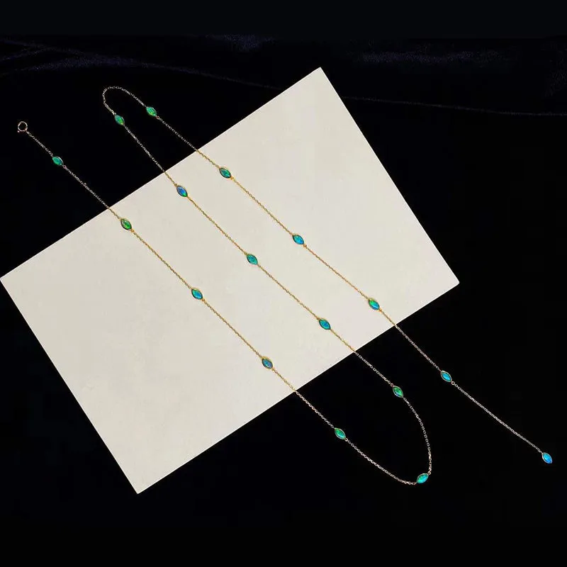 18K Gold Marquise Shape 1.6ct Natural Opal Necklace 25.6"