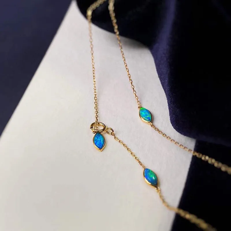 18K Gold Marquise Shape 1.6ct Natural Opal Necklace 25.6"