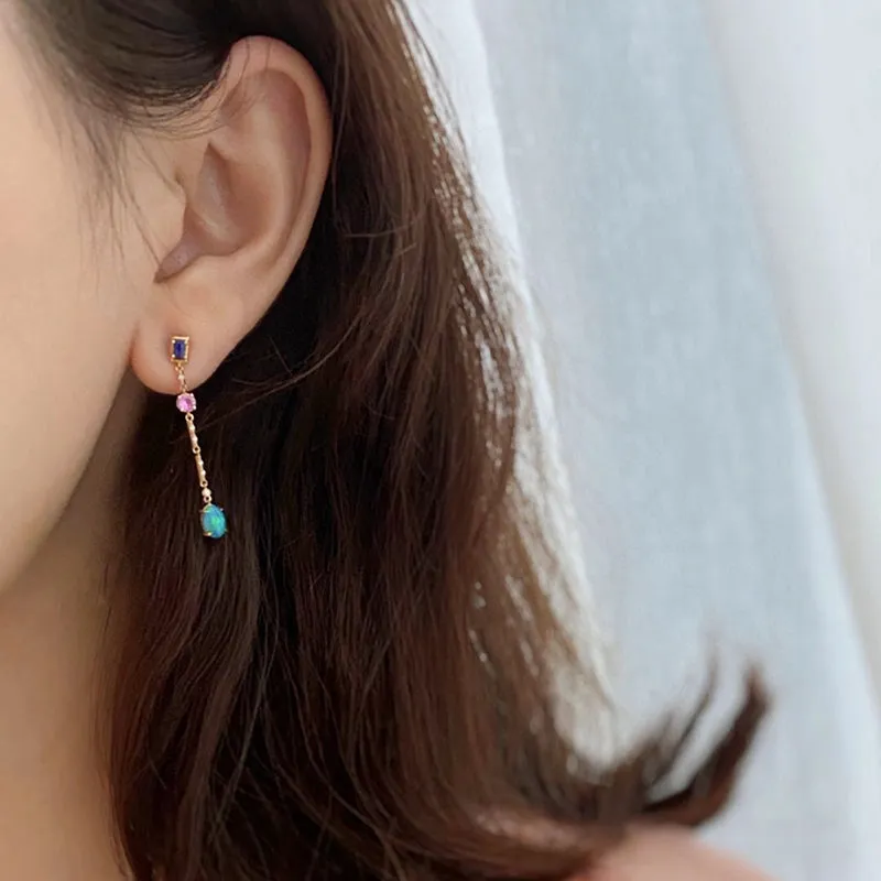 18K Gold Oval Cut 0.60ct Natural Opal Gemstone Drop Earrings