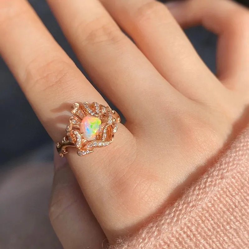 18K Gold Oval Cut 0.80ct Natural Opal Luxury Ring
