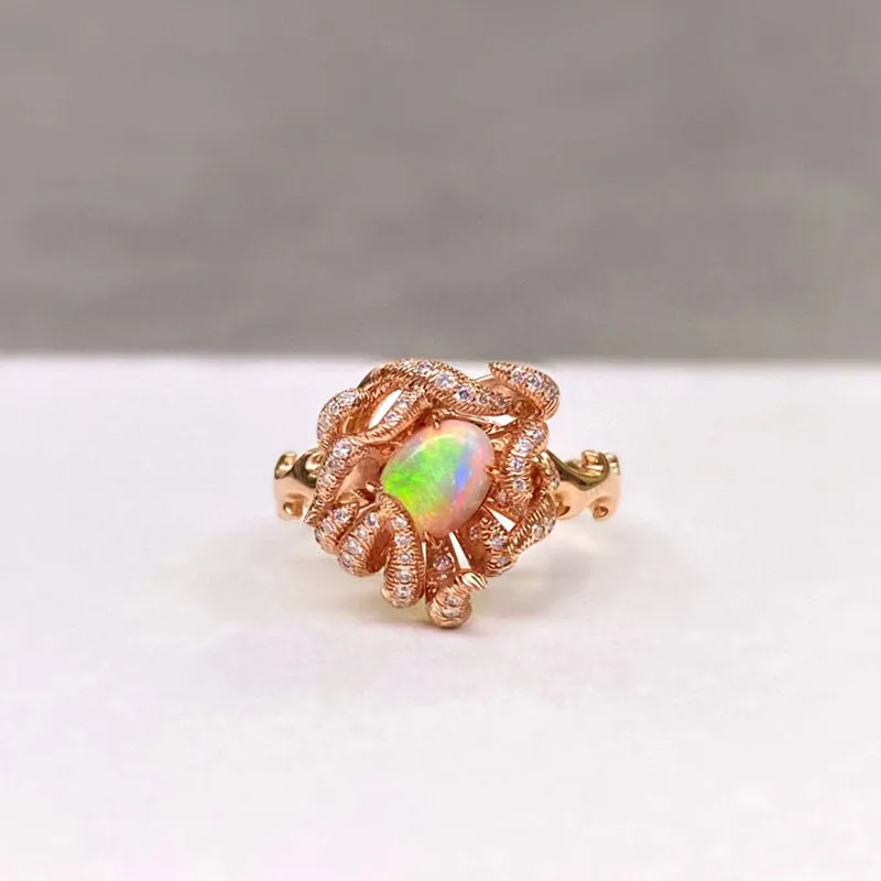 18K Gold Oval Cut 0.80ct Natural Opal Luxury Ring
