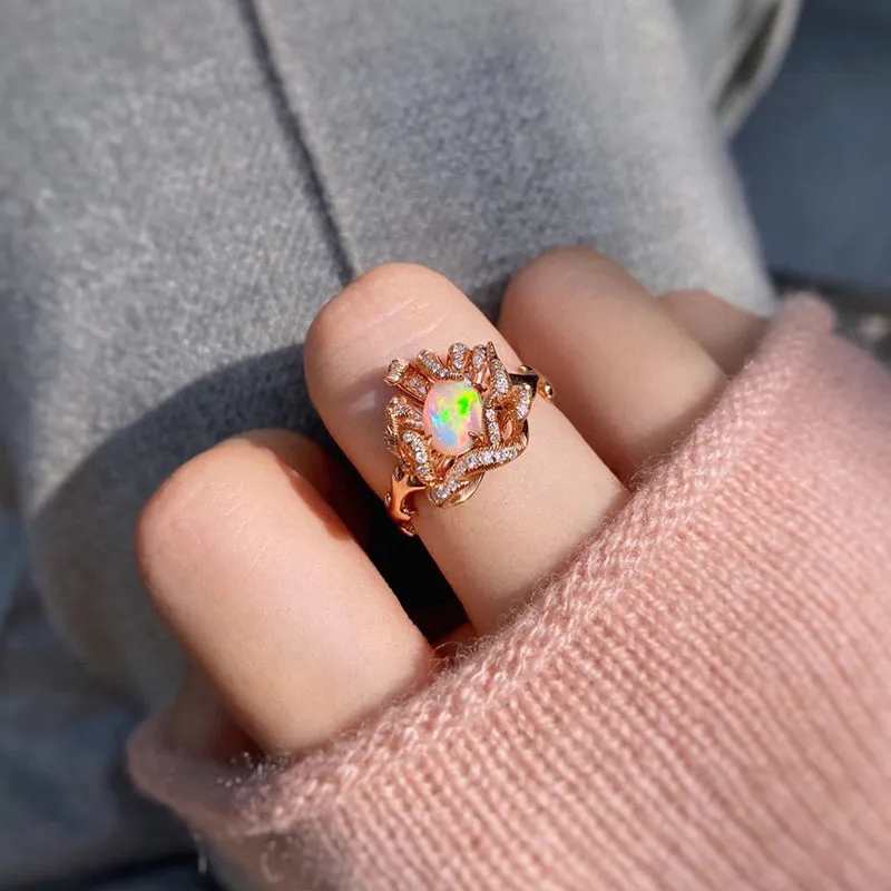 18K Gold Oval Cut 0.80ct Natural Opal Luxury Ring