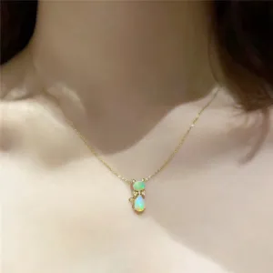 18K Gold Oval Cut  Natural Diamond Opal Elegant Cat Pendant Necklace