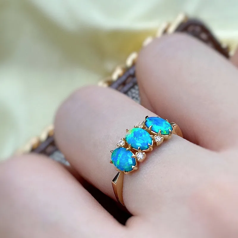 18K Gold Oval Shape 0.38ct Natural Opal Diamond Ring