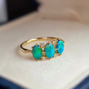 18K Gold Oval Shape 0.38ct Natural Opal Diamond Ring