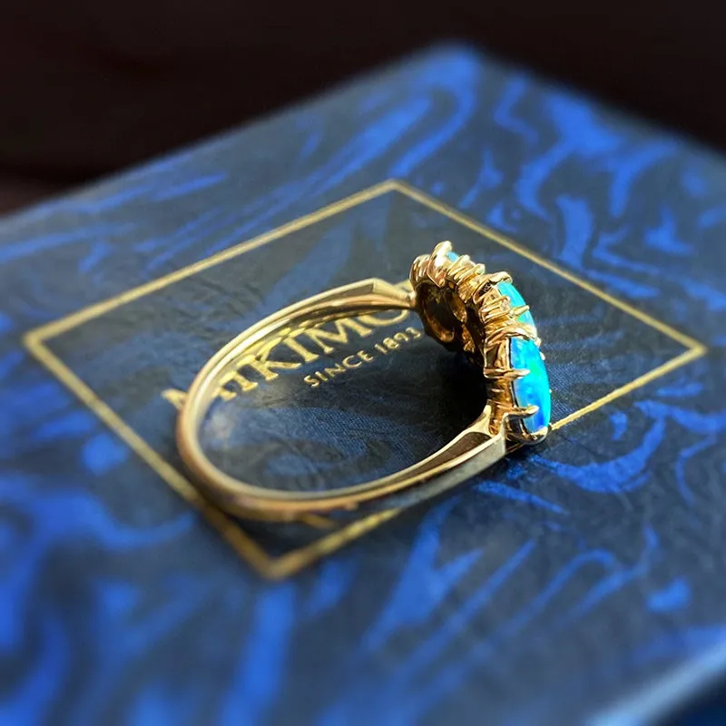 18K Gold Oval Shape 0.38ct Natural Opal Diamond Ring