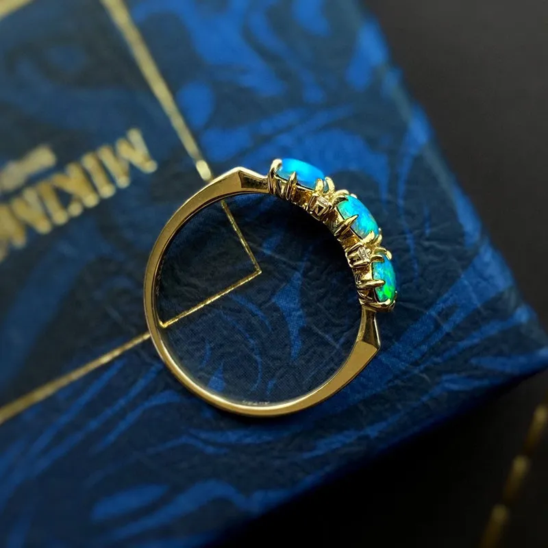 18K Gold Oval Shape 0.38ct Natural Opal Diamond Ring