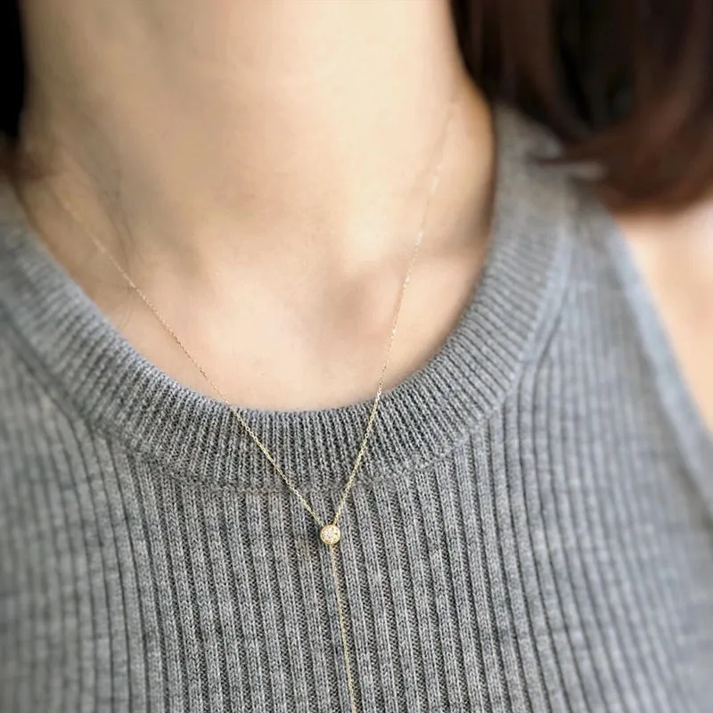 18K Gold Pear Cut 0.12ct Natural Opal Mother of Pearl Diamond Sweater Necklace 20.8"
