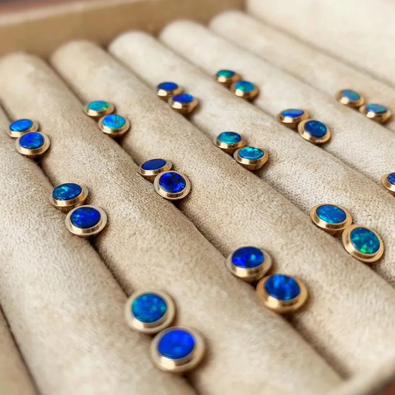 18K Gold Round Cut 0.13ct Natural Opal Stud Earrings