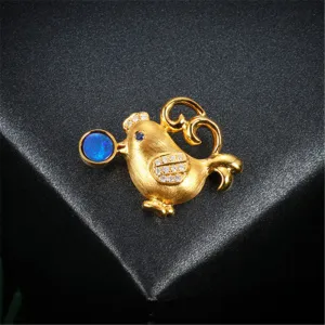 18K Gold Round Cut Natural Diamond Blue Sapphire Opal 14X14MM Chicken Pendant Necklace