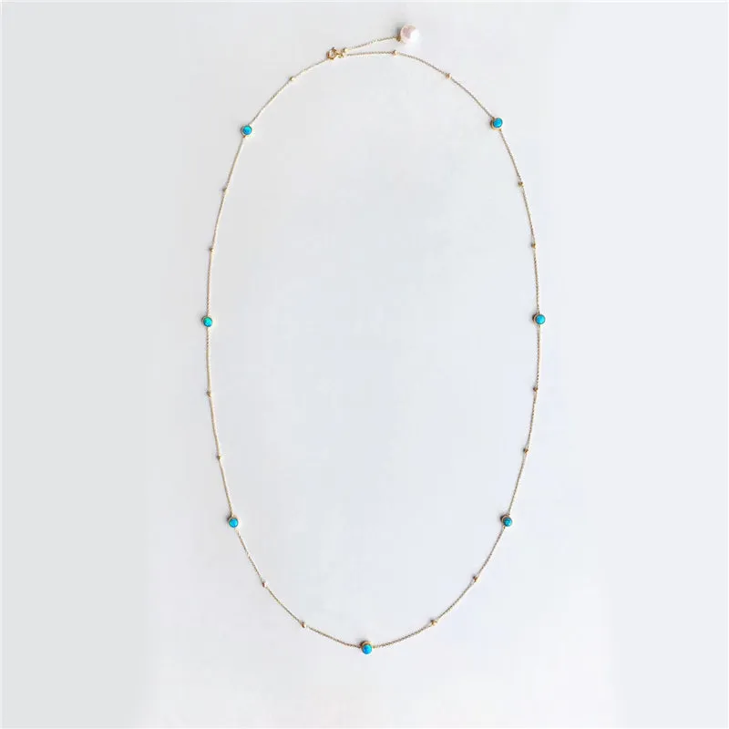 18K Gold Round Cut Natural Opal Akoya Pearl Total Length 70CM Necklace
