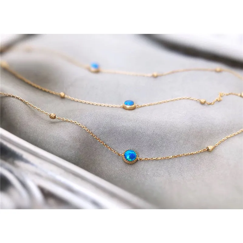 18K Gold Round Cut Natural Opal Akoya Pearl Total Length 70CM Necklace