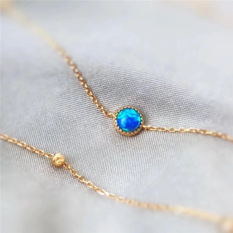 18K Gold Round Cut Natural Opal Akoya Pearl Total Length 70CM Necklace