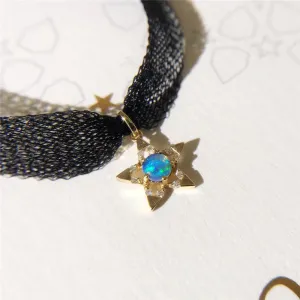 18K Gold Round Natural Diamond Opal 4.5M Five-pointed Star Choder Pendant