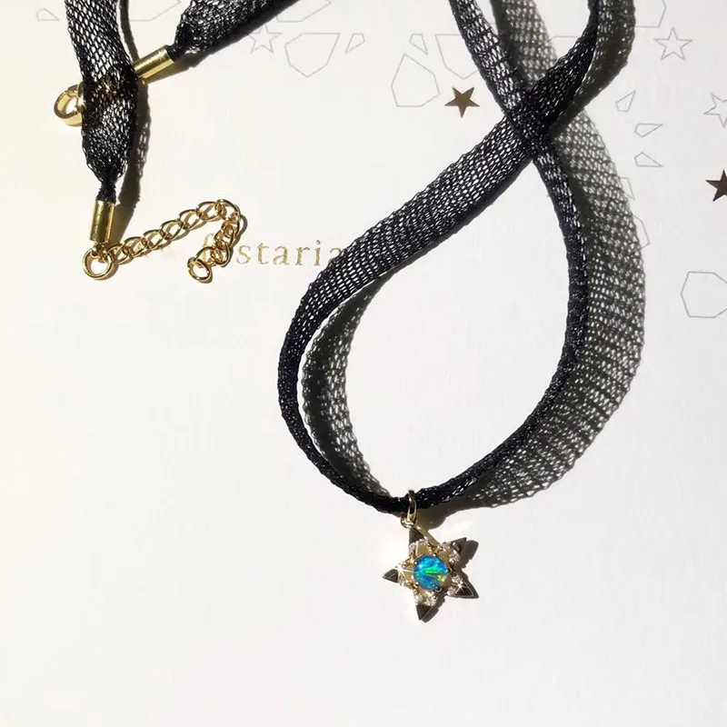 18K Gold Round Natural Diamond Opal 4.5M Five-pointed Star Choder Pendant