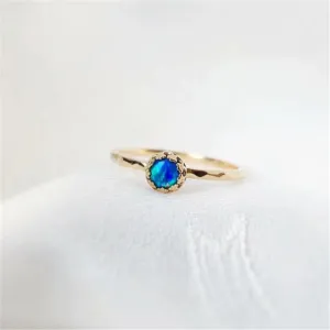 18K Gold Round Natural Opal Flower Bud Ring