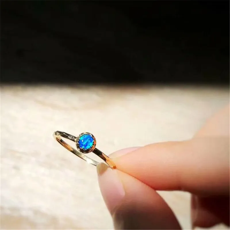 18K Gold Round Natural Opal Flower Bud Ring