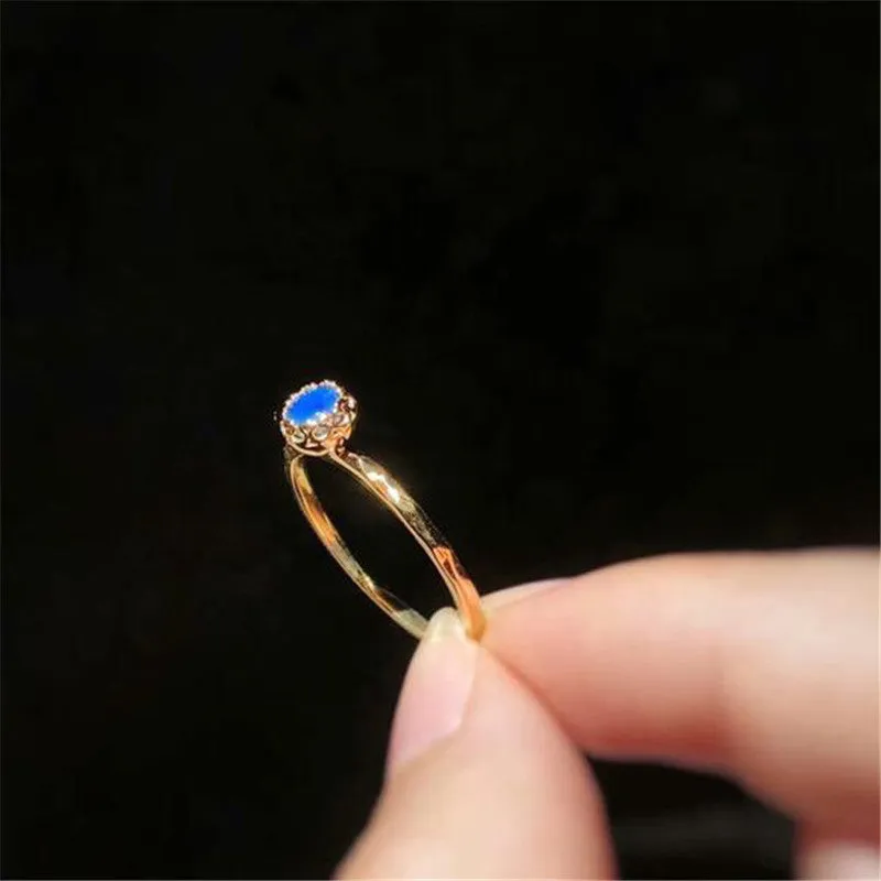 18K Gold Round Natural Opal Flower Bud Ring