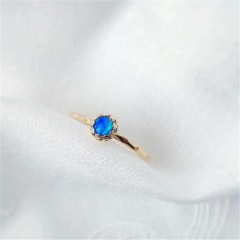 18K Gold Round Natural Opal Flower Bud Ring