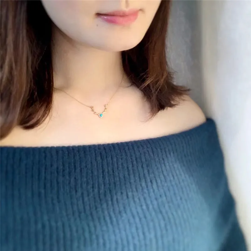 18K Gold Trillion Cut Natural Diamond Opal 21.1X17.7mm Deer Head Pendant Necklace