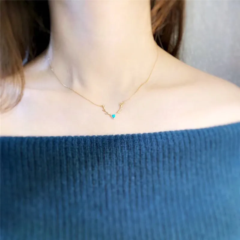18K Gold Trillion Cut Natural Diamond Opal 21.1X17.7mm Deer Head Pendant Necklace