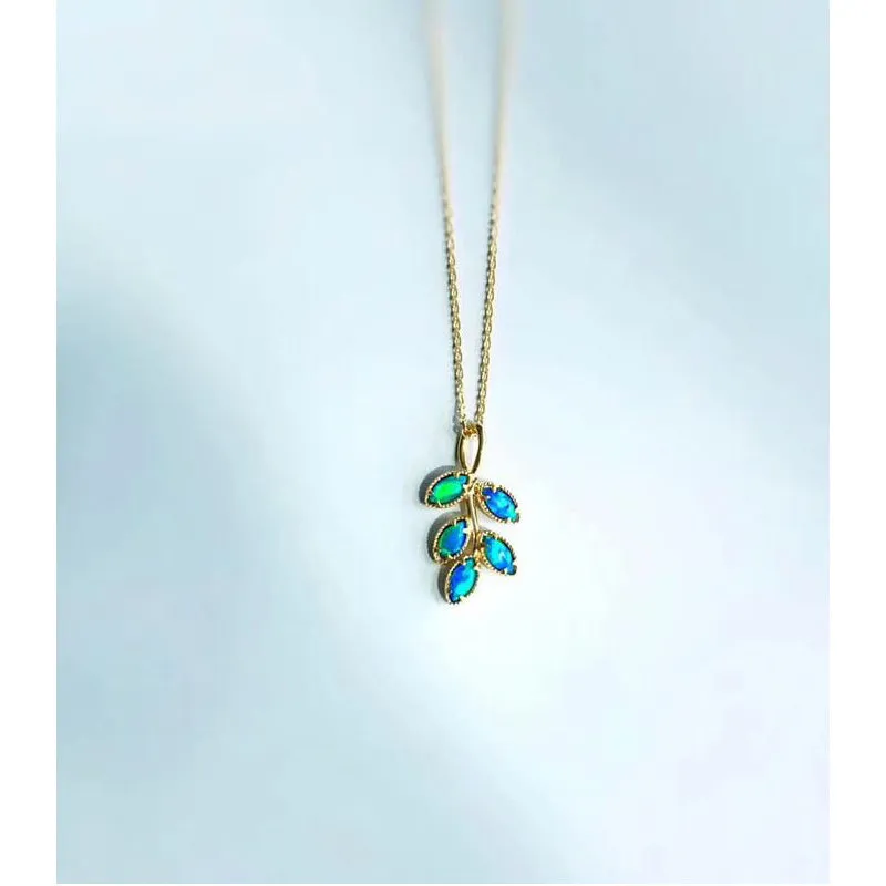 18K Marquise Cut 0.13ct Natural Opal Pendant Necklace 18"