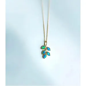 18K Marquise Cut 0.13ct Natural Opal Pendant Necklace 18"